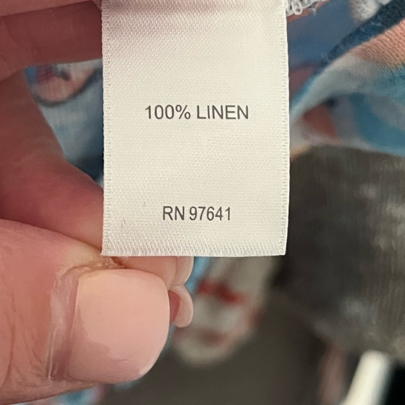 J.Jill Love Linen Blue Floral Print Top Cap Sleeve Sz M - Picture 3 of 5